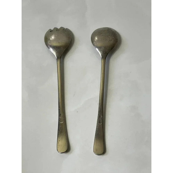 Vintage Silver Plated Salad Utensil Servers Spoon Fork Set Made in Italy 9.5" - Picture 2 of 5